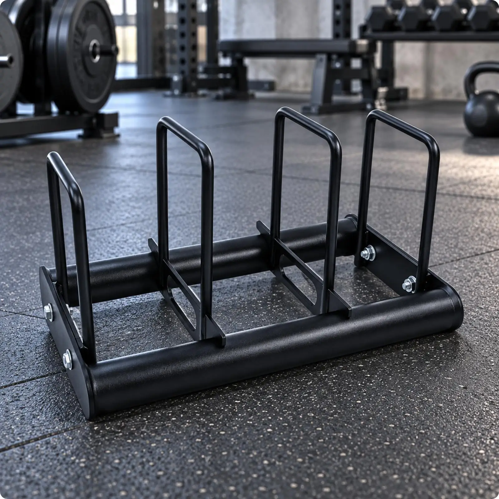 Sturdy Q235 Steel Weight Plate Rack for Home Gym Barbell Disc Storage Organizer with Removable Dividers