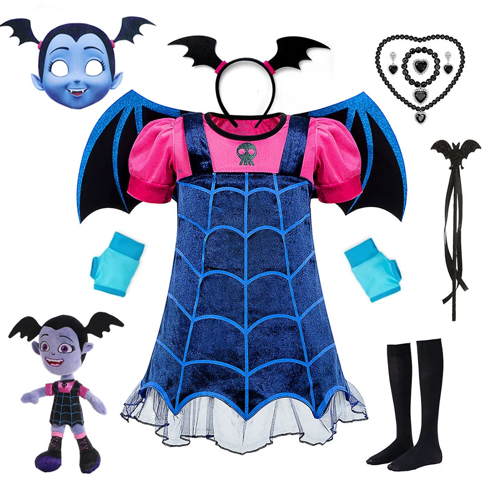 

Girls Junior Vampirina Dress with Wings Little Vampire Kid Costume Play Bat Design Halloween Apparel