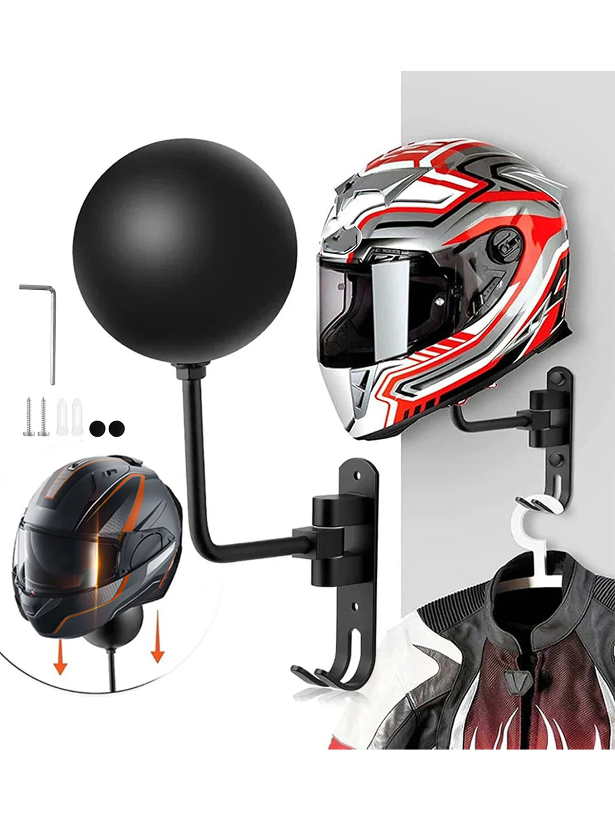 AliExpress NONE Wall Mount Motorcycle Helmet Holder 180°Rotation Football Bicycle Helmet Rack Helmet Display Hanger Stand for Caps With 2 Hooks