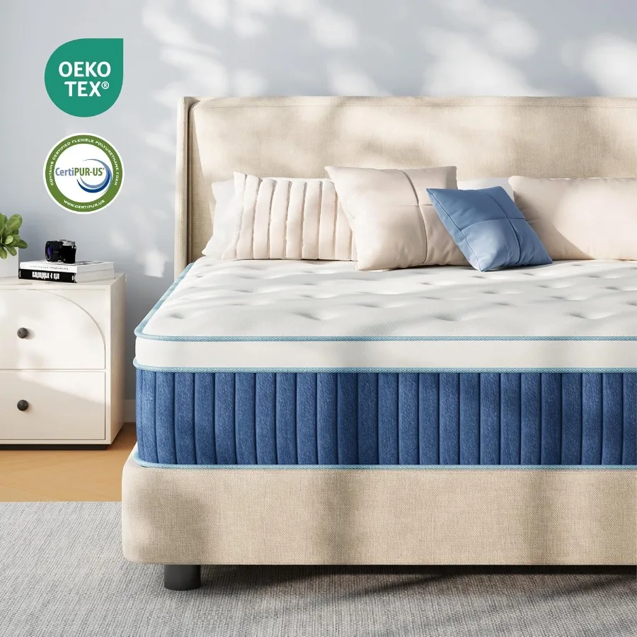 12 Inch Queen Hybrid Mattress in a Box for bedroom use, gel-infused memory foam and pocketed coils, charcoal gray, medium firm
