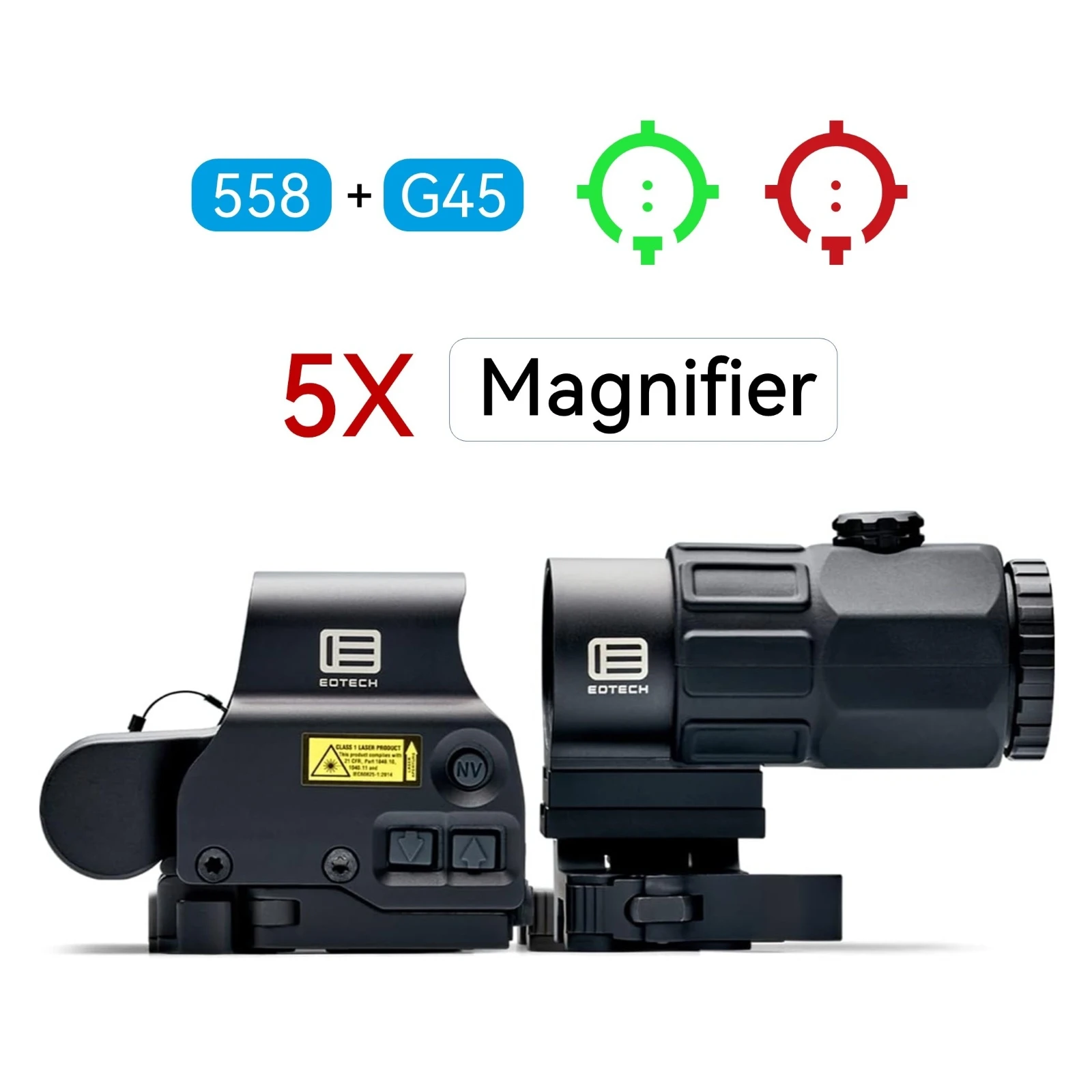 Eotech Holographic Collimator 558 Red Dot Green Dot Scope G45 5X Magnifier Reflex Sight  with Quick Disconnect & 20mm Rail Clamp