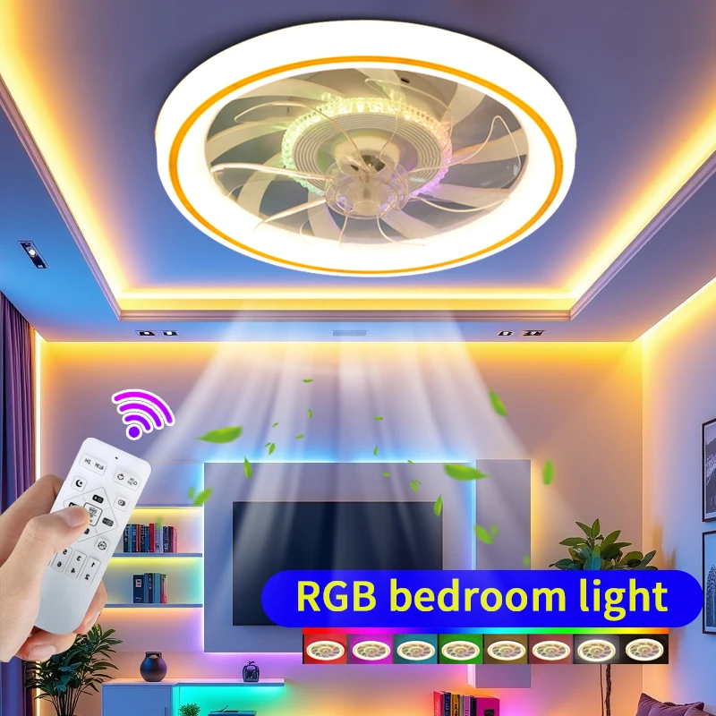 RGB Ceiling Fan Pendant Light, Mobile Application Remote Control with 6-speed Wind Speed for Bedroom and Living Room Lighting