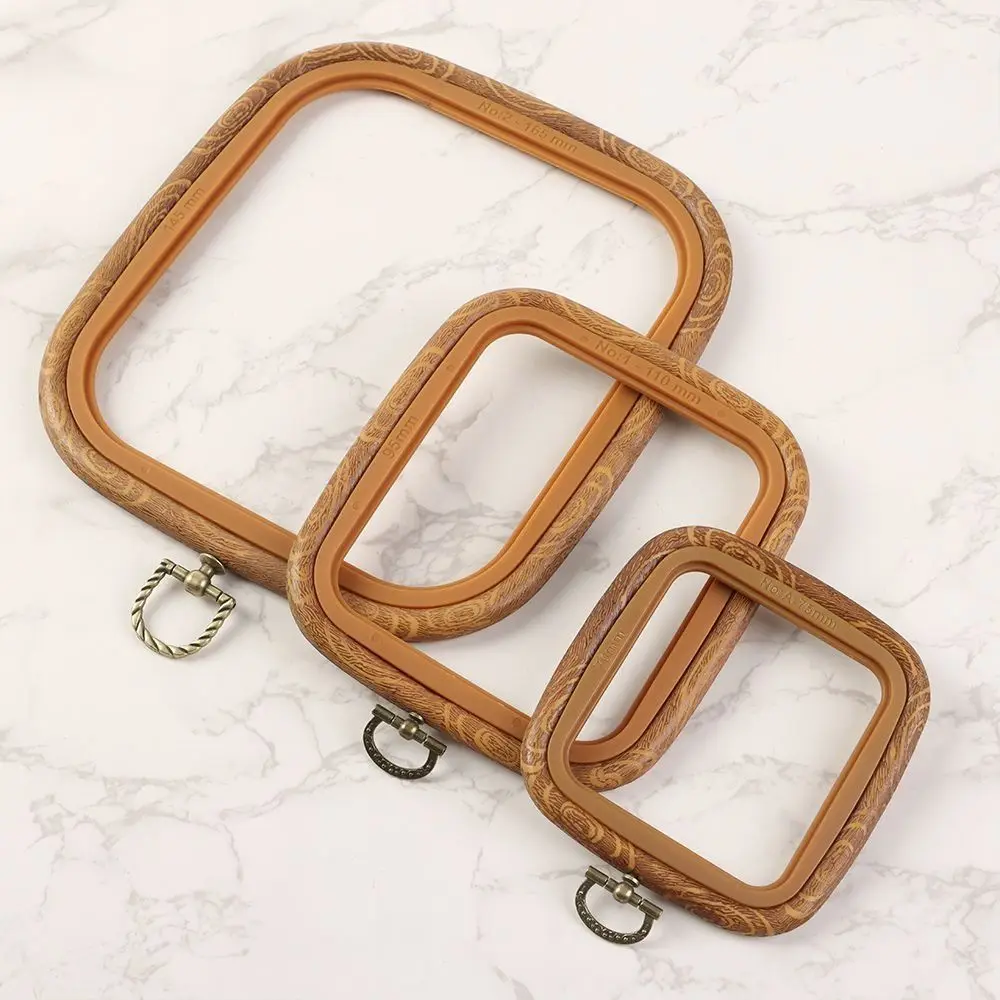 Durable Plastic Embroidery Hoop Wood Grain Needlecraft Embroidery Frame DIY Handmade Stretch Tool