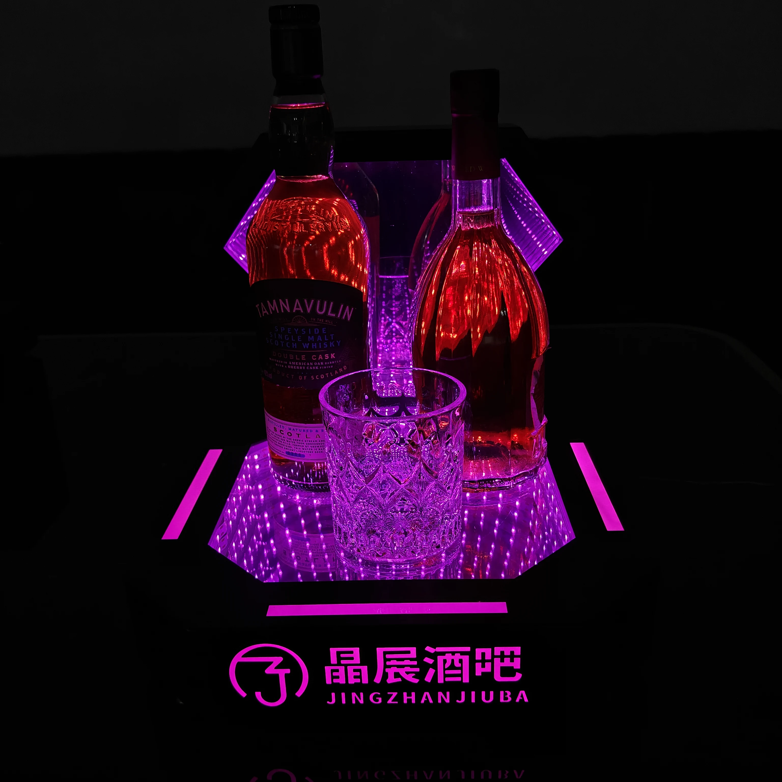 Abyss Mirror Red VIP Wine Rack Display, Bar Customized Luminous Wine Stand, Suitable for Bars, LED Luminous Design Decorative