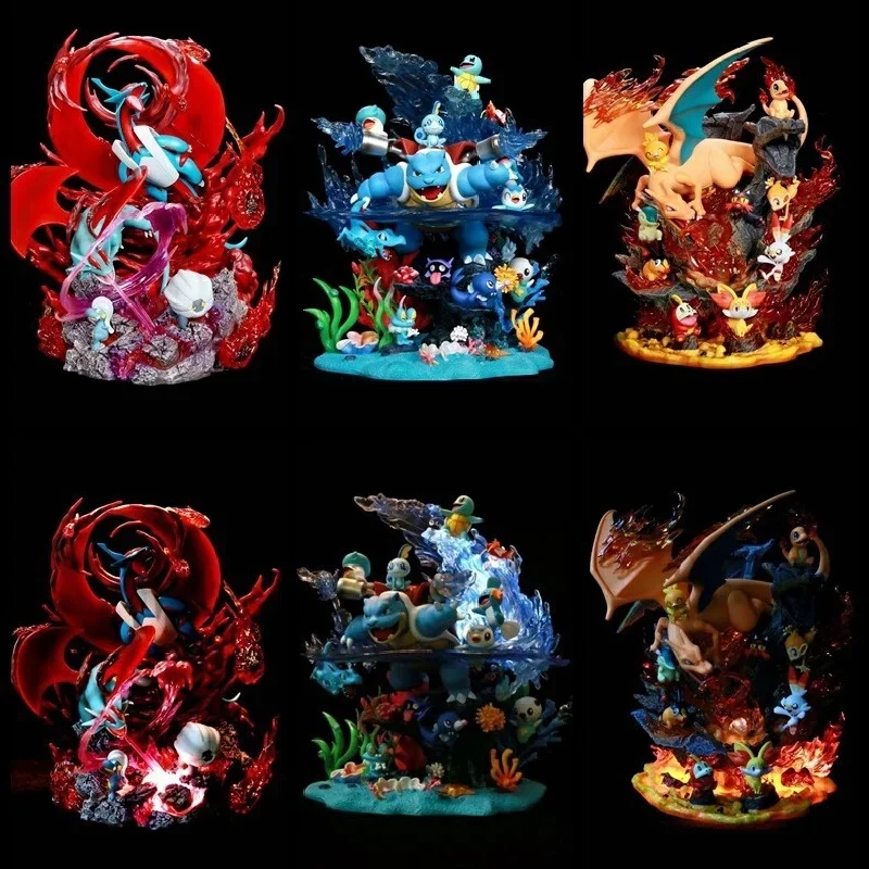 

PokéMon Gk Figure Family Set Led Light Up Collectible Statue Charizard Blastoise Venusaur Desktop Decoration Gift For Anime Fans