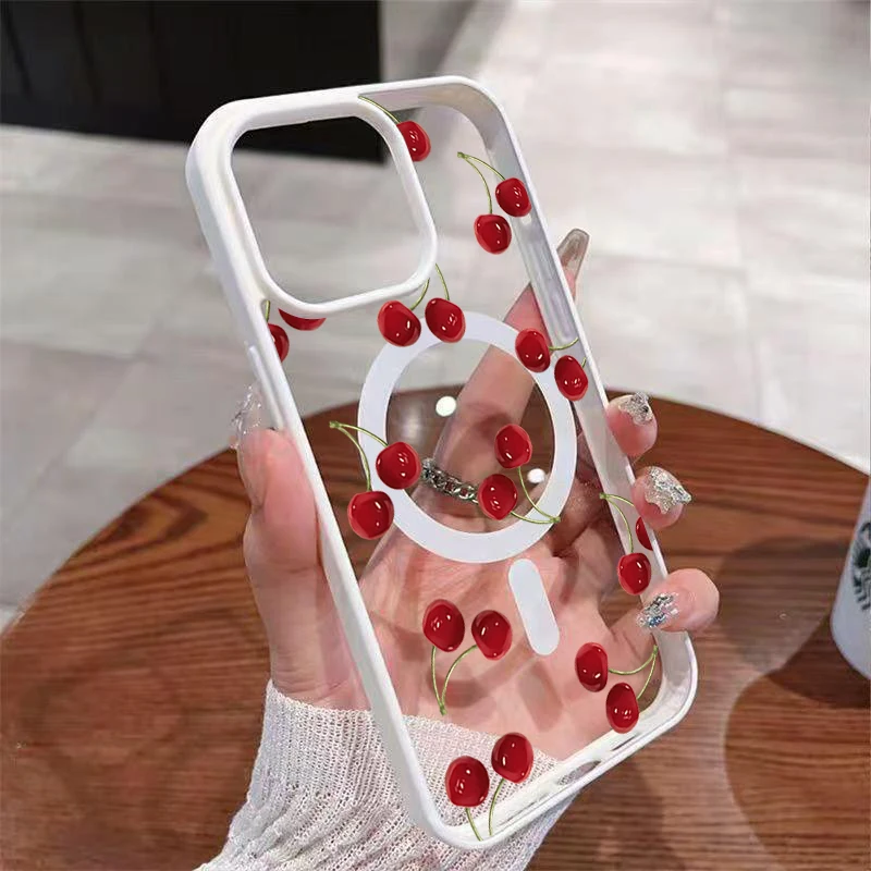 Rotes Kirschmuster Transparente Handyhülle für iPhone 17 16 15 11 14 13 12 Pro Max Plus Hüllen 17Air für Magsafe Silikon Magnetische Abdeckung – Detail 3