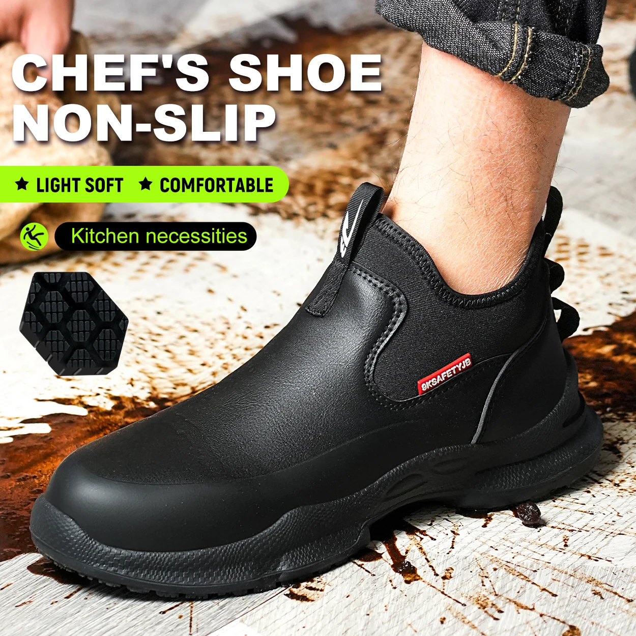 

Super Soft Men's EVA Sandals Black Kitchen Anti-Slip Work Shoes Waterproof Oil-Repellent Chef Shoes Kitchen Accessories