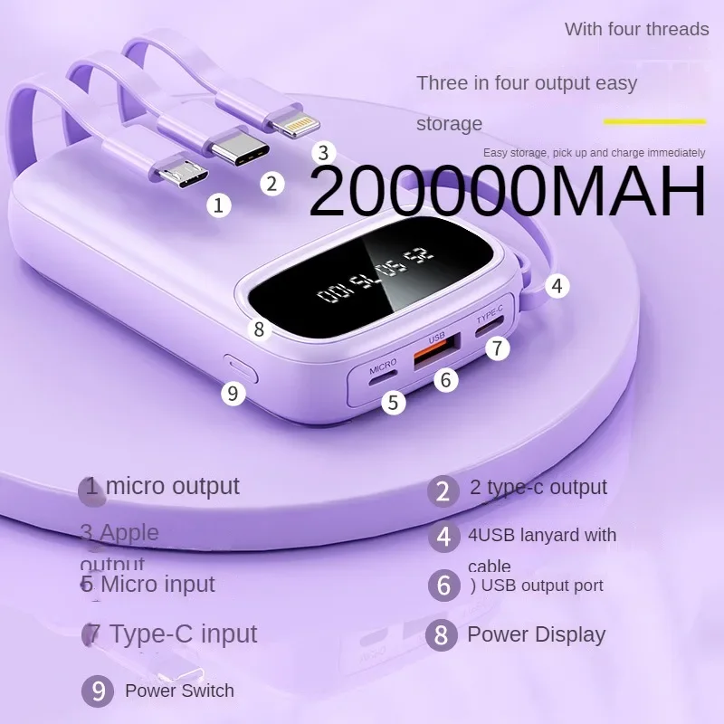 BCAK discount store 200000 Milliampere Wholesale Power Bank with Built-in Cable,Mini, Portable, Fast Charging Mobile Power Sup