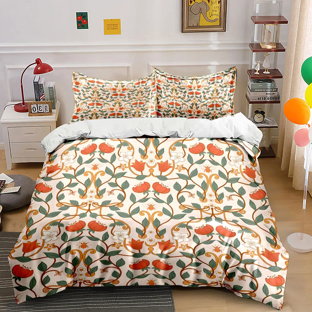 

Vintage floral pattern with natural elements Duvet Cover Set Digital Print Colorful Polyester Bedding with Zipper Closur