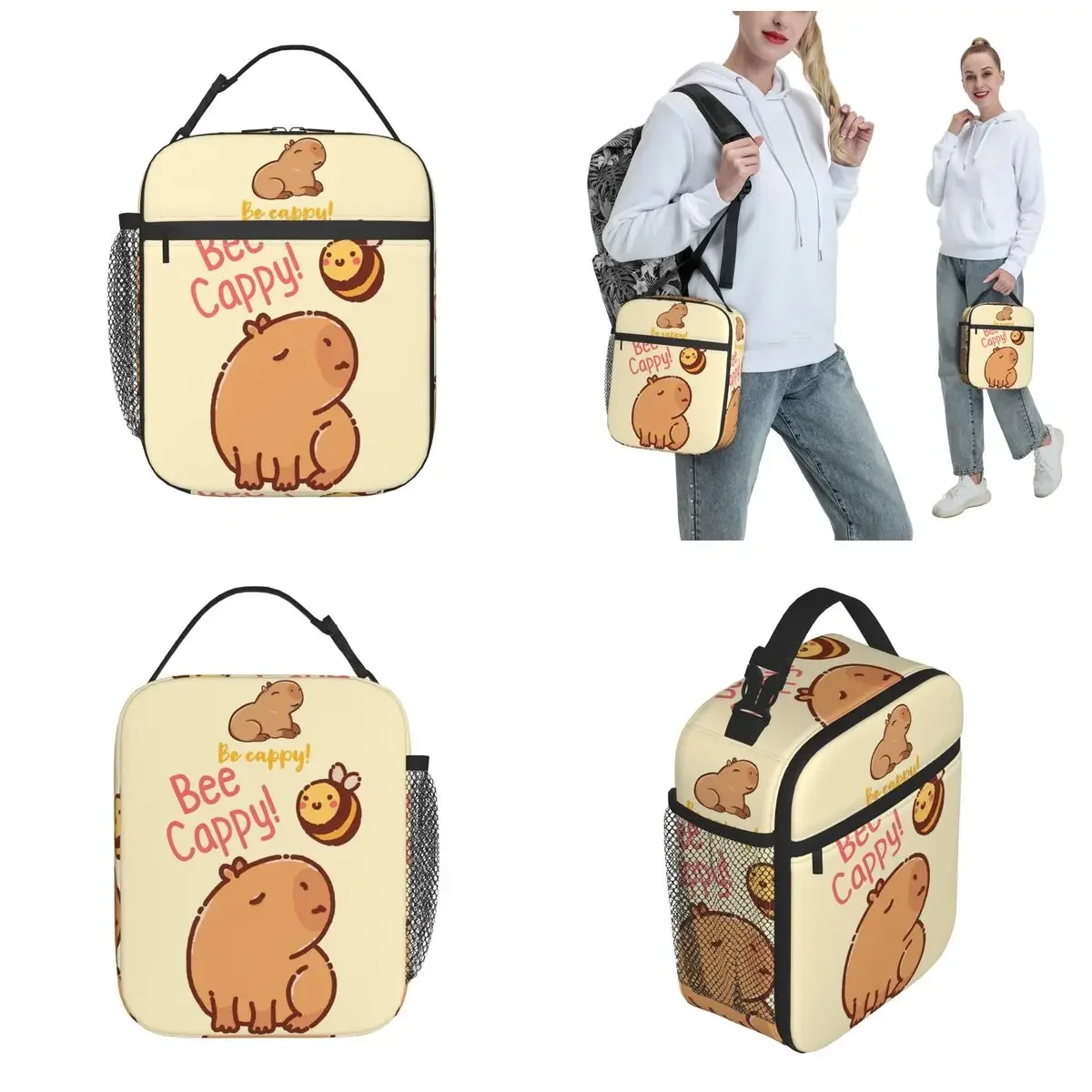 Bee And Capybara Thermal Insulated Lunch Bags for Travel Bee Cappy Reusable Food Container Bags Cooler Thermal Lunch Boxes