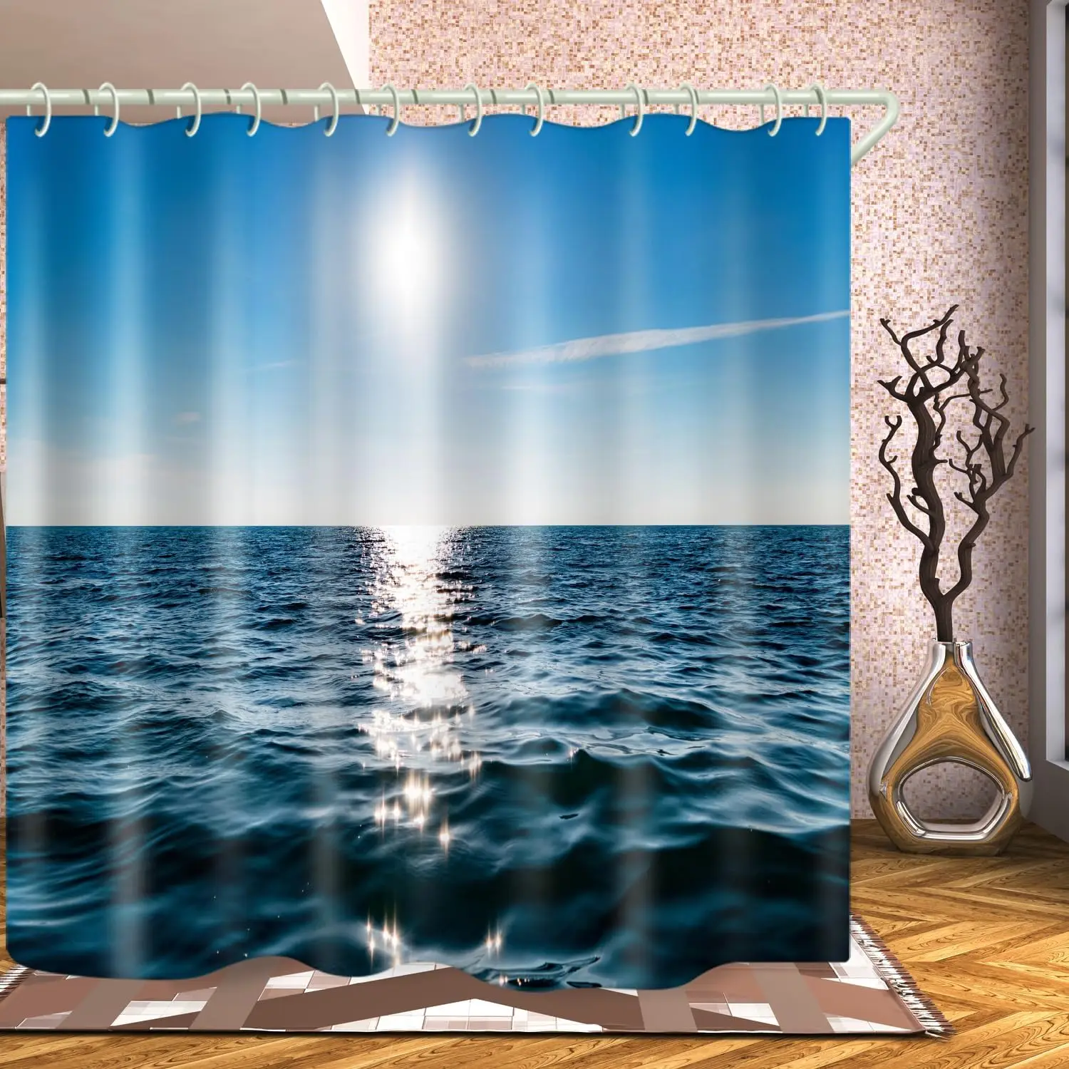 

Ванная комната оснащена 3D занавеской для душа Sunlit Sea Surface, роскошная стандартная водонепроницаемая занавеска для душа для ванны, 12, белая