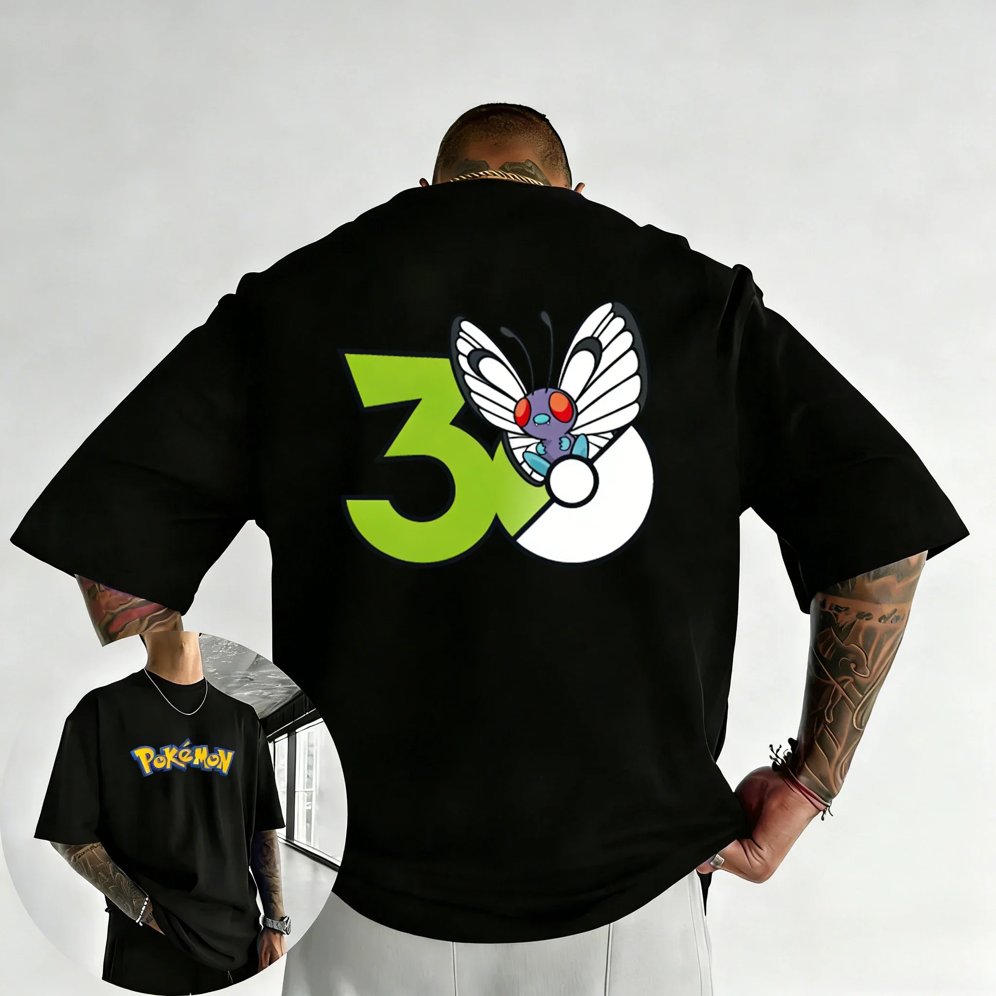 2026 Pokémon 30th Anniversary Butterfree bedrucktes T-Shirt für den Sommer, lockeres, lässiges, trendiges Hip-Hop-Kurzarm-Oberteil für Herren und Damen