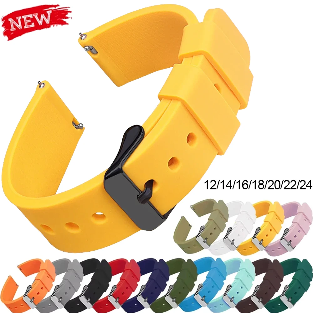 Schnellverschluss-Silikon-Gummi-Uhrenarmband 12/14/16/18/20/22/24mm Wasserdichtes Sportuhrenarmband mit Polierter Schnalle