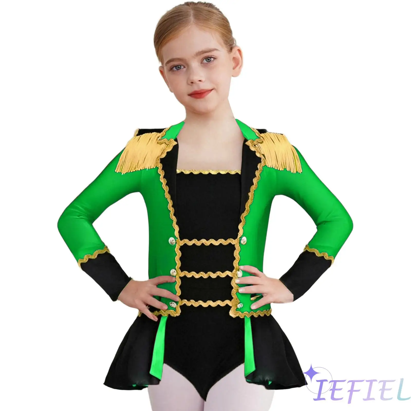 

Kids Girls Circus Ringmaster Costume Commander Epaulets Tassels Turn Down Collar Breathable Long Sleeve Cosplay Jumpsuit