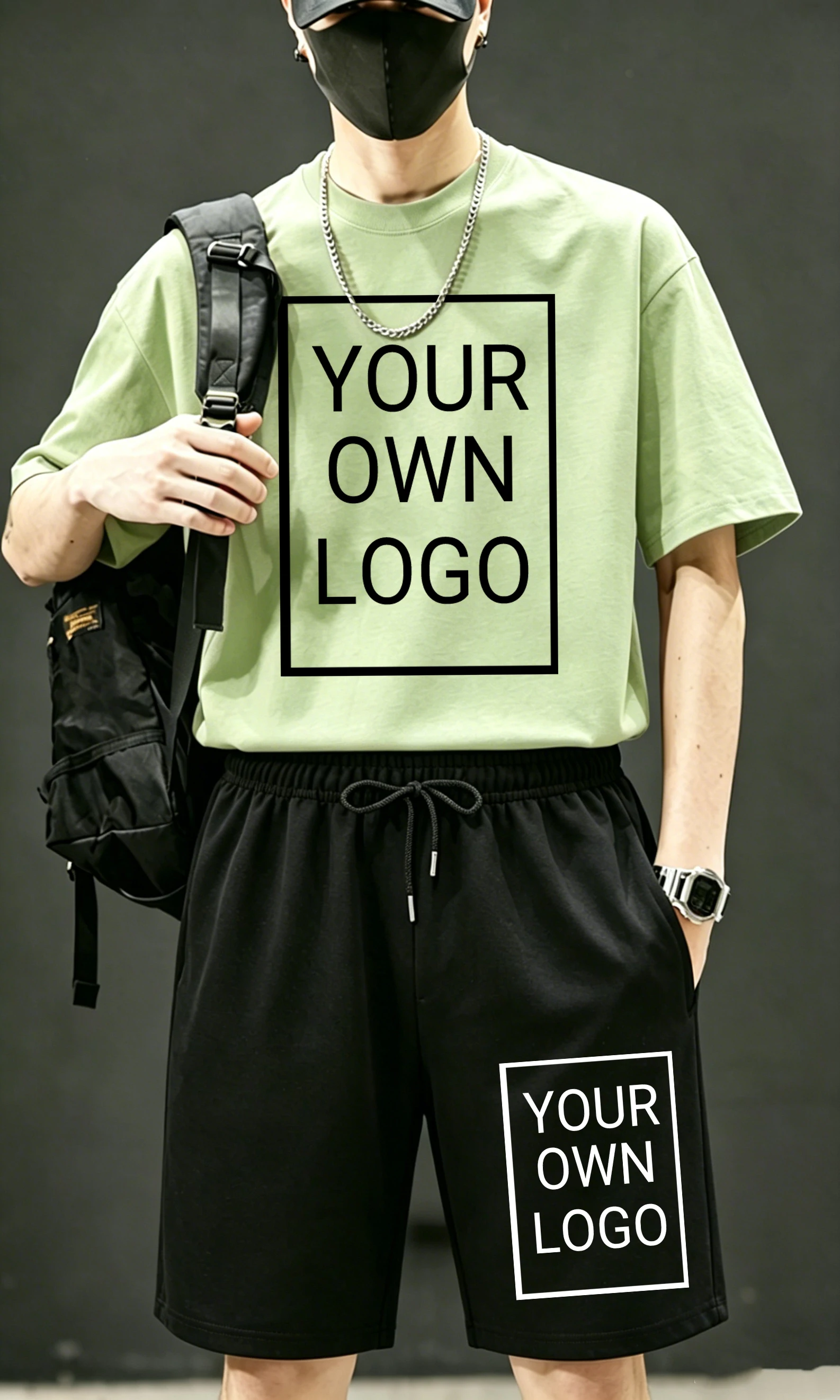 Customized Logo Picture Text Men's T Shirts Suits Cotton Loose T-Shirts Summer Streetwear Y2K drawst