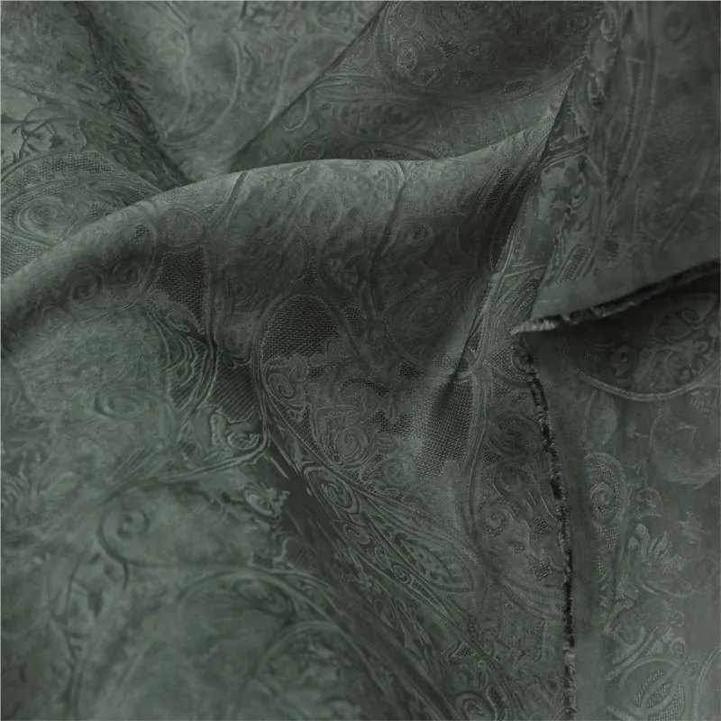 Dirty green Sambo satin jacquard silk fabric with dyeing technique cold-dyed and stir-fried