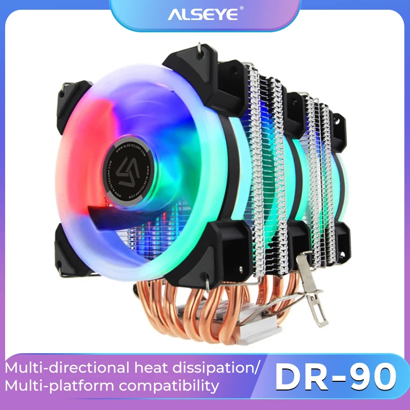 ALSEYE DR-90 وحدة المعالجة المركزية برودة 6 أنابيب الحرارة مع RGB 4pin وحدة المعالجة المركزية مروحة عالية الجودة وحدة المعالجة المركزية تبريد جديد وصول دعم LGA775/115X/1200/1366/2011