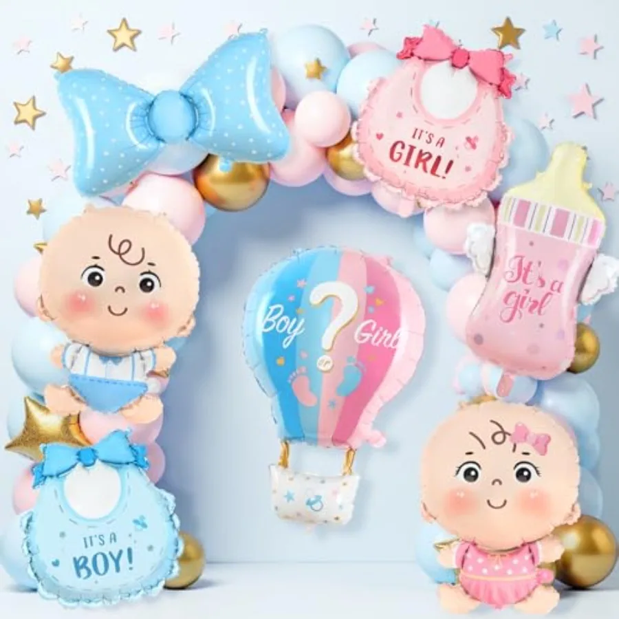 性別発表デコレーションセットには、男の子または女の子のベビーシャワー用ホイルバルーンが含まれています。男の子または女の子のベビーシャワーパーティーデコレーション用9個入りです。