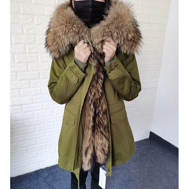 Maomaokong-Parkas quentes para mulheres, colarinho de pele real natural grande, casaco longo, roupas femininas, inverno, 2023