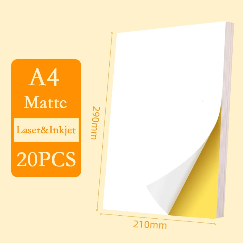 A4/A5 20/50 stuks Wit Zelfklevend Papier Sticker Mat Glanzend Oppervlak Papier Vel voor Laser Inkjet printer Label Copier Beschrijfbaar