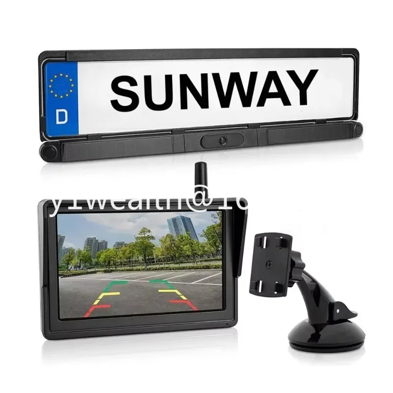 5 Inch Solar 2.4GHz Digital Wireless WIFI Car Rear View Parking Sensor Camera for Car European License Frame