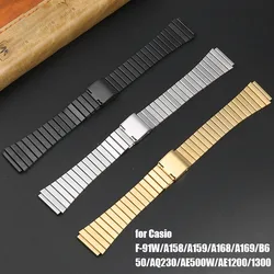 Stainless Steel Watch Bands 18mm 20mm Ultra-thin Metal Straps for Casio F-91W/A158/A159/A168/A169/B650/AQ230/AE500W/AE1200/1300