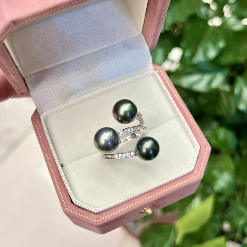 Gorgeous New Design 8-9mm Tahitian Round Black Pearl Ring 925s  silver ring  jewelry  925 sterling silver