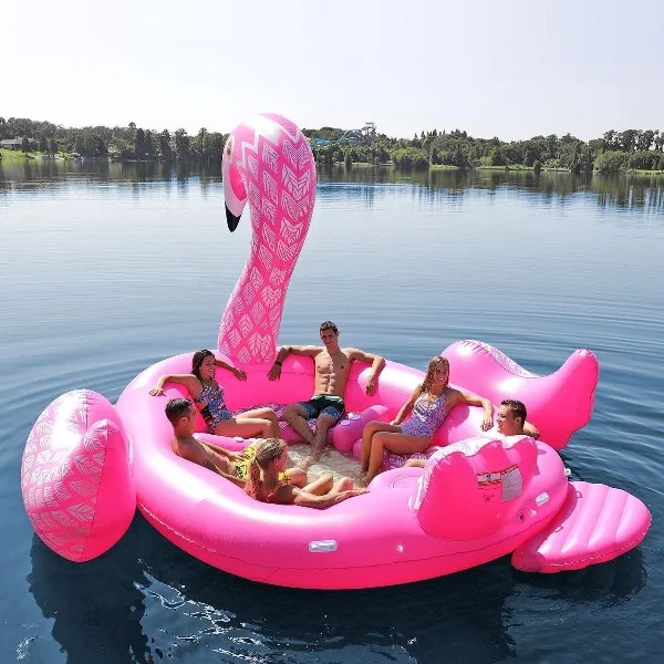 Party Bird Inflatable Flamingo Pool Floating Island Water Lake Raft Lounge, 6-person Inflatable floating raft on water