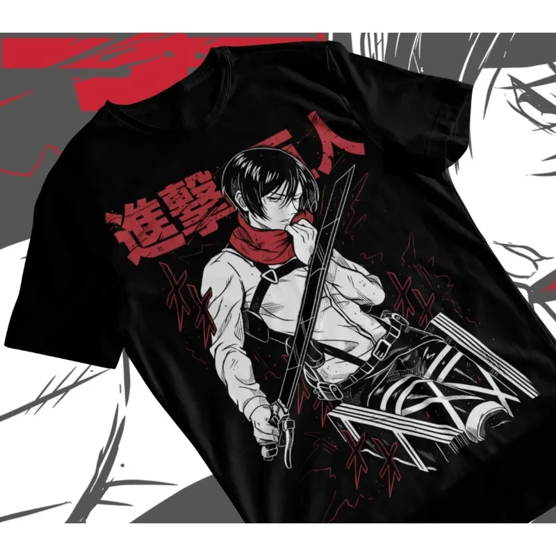 

Рубашка Mikasa Ackerman Attack Titan с рисунком манги, хлопковая футболка с короткими рукавами, свободный мужской и женский топ, летняя уличная одежда