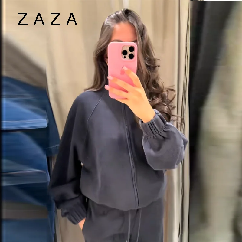 여성용 가을 겨울 자켓 팬츠 긴 소매 하이넥 지퍼 솔리드 자켓 신축성 있는 허리밴드 팬츠 2025 신상 여성 캐주얼 의상