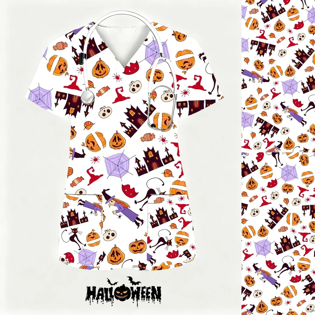 المئزر السريري امرأة العمل موحدة طباعة المجمدة قصيرة الأكمام الخامس الرقبة القمم ممرضة موحدة امرأة ممرضة موحدة ملابس العمل