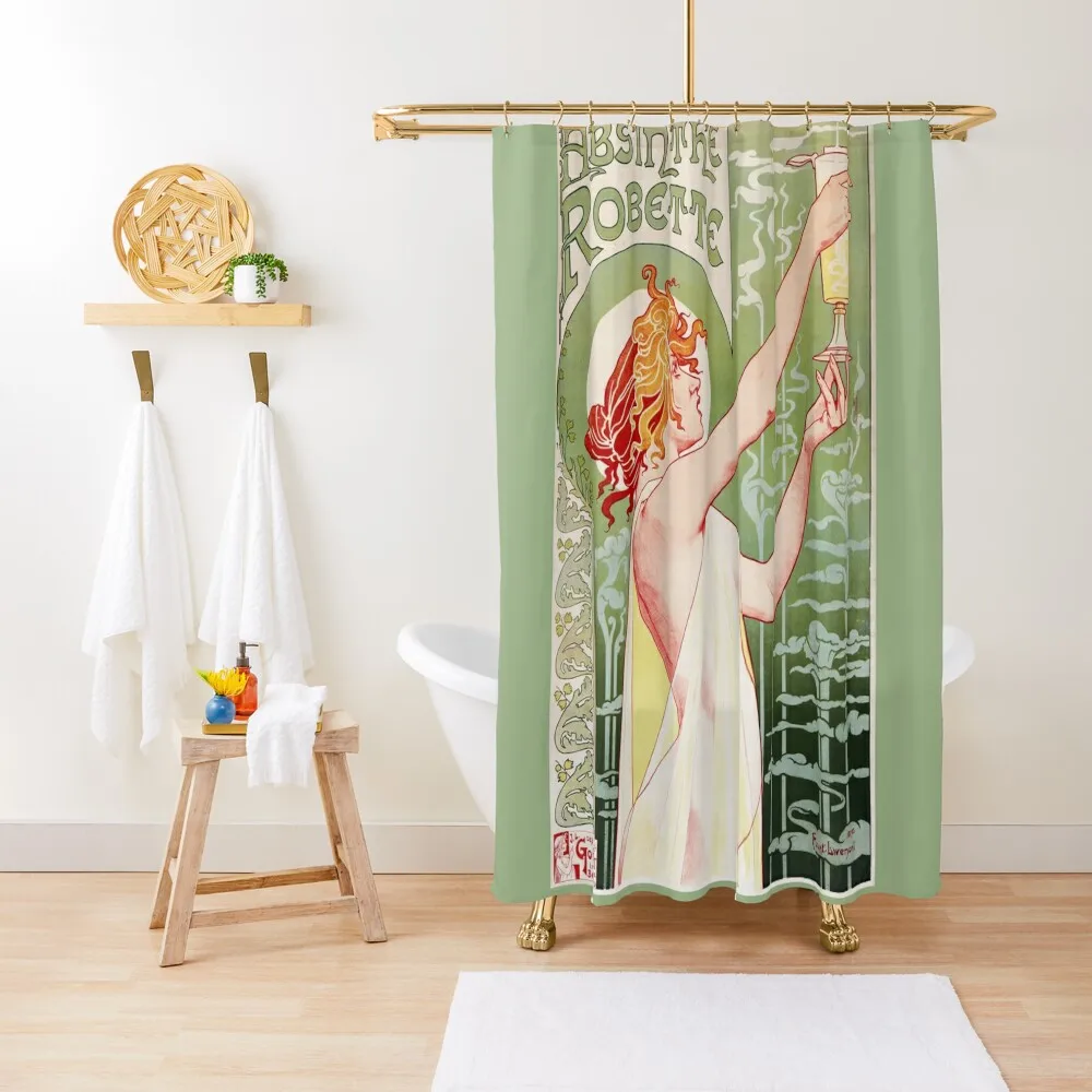 

Art Nouveau Absinthe Robette Ad Shower Curtain Anti-Mold Waterproof Shower Anime Bathroom Shower Bath Bathroom Decor Curtain