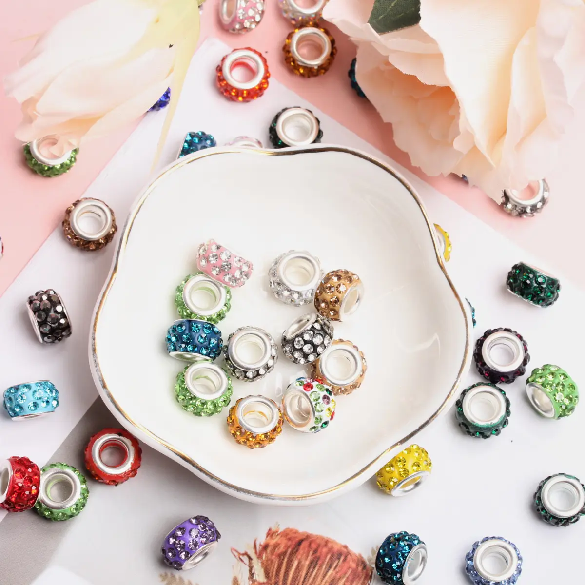 

10Pcs 12mm Crystal Acrylic Loose Spacer Beads Drilling ring For Necklace Bracelet DIY Jewelry Making Accessories Wholesale