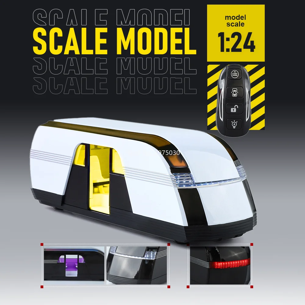 

1:24 Driverless Bus Diecast Alloy Toy Model Miniature Car Doors Opened Pull Back with Sound Light Vehices Birthday Gifts for Kid