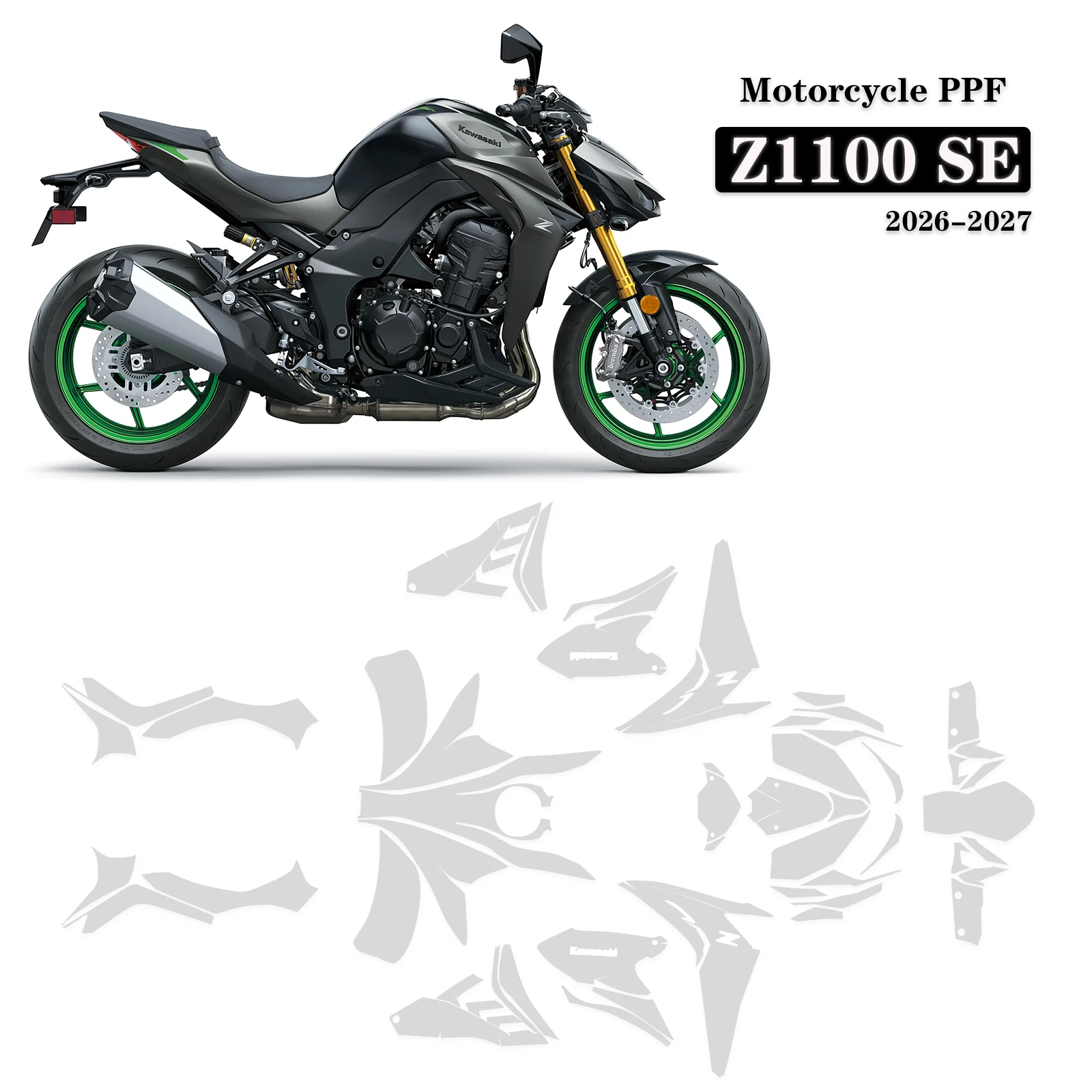 

7.5mil High Gloss Pre-Cut PPF For KAWASAKI Z1100 SE 2026 2027 TPU Self-Healing Paint Protection Film Transparent Clear Bra Anti-