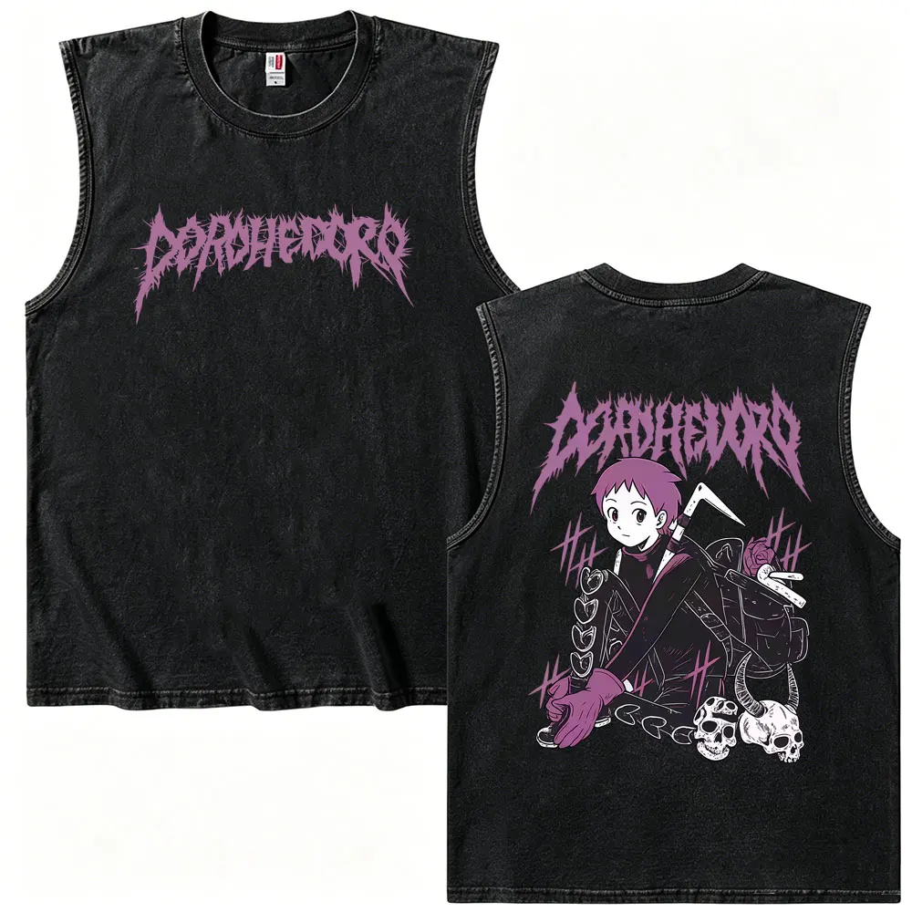 Anime Dorohedoro Caiman Vintage Washed Tank Tops Men Women Manga Graphic T Shirt Men's Gothic Rock Oversized Sleeveless T-shirts