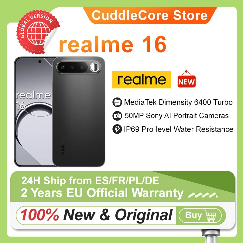 Smartphone realme 16 5G Version Europe 2026 Nouveau Batterie Titan 6550 mAh Charge Rapide 45W IP69