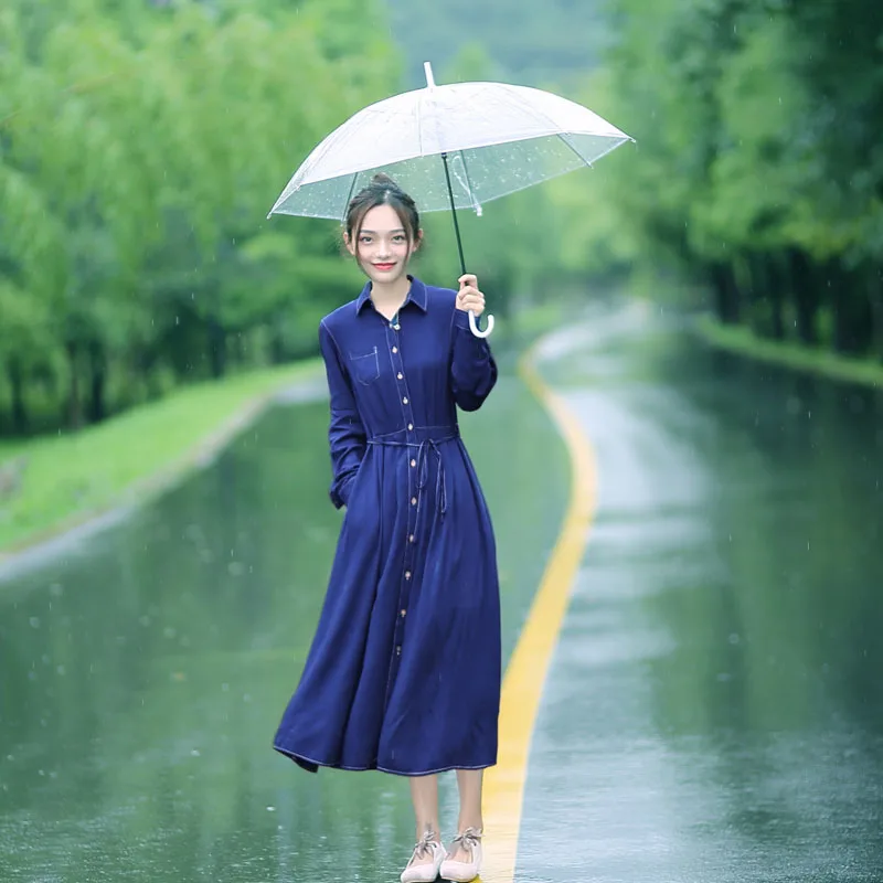 

Ретро-платье миди с длинными рукавами и поясом, хлопковое, женское, А-силуэт, для осени, для повседневной носки, стройнящее