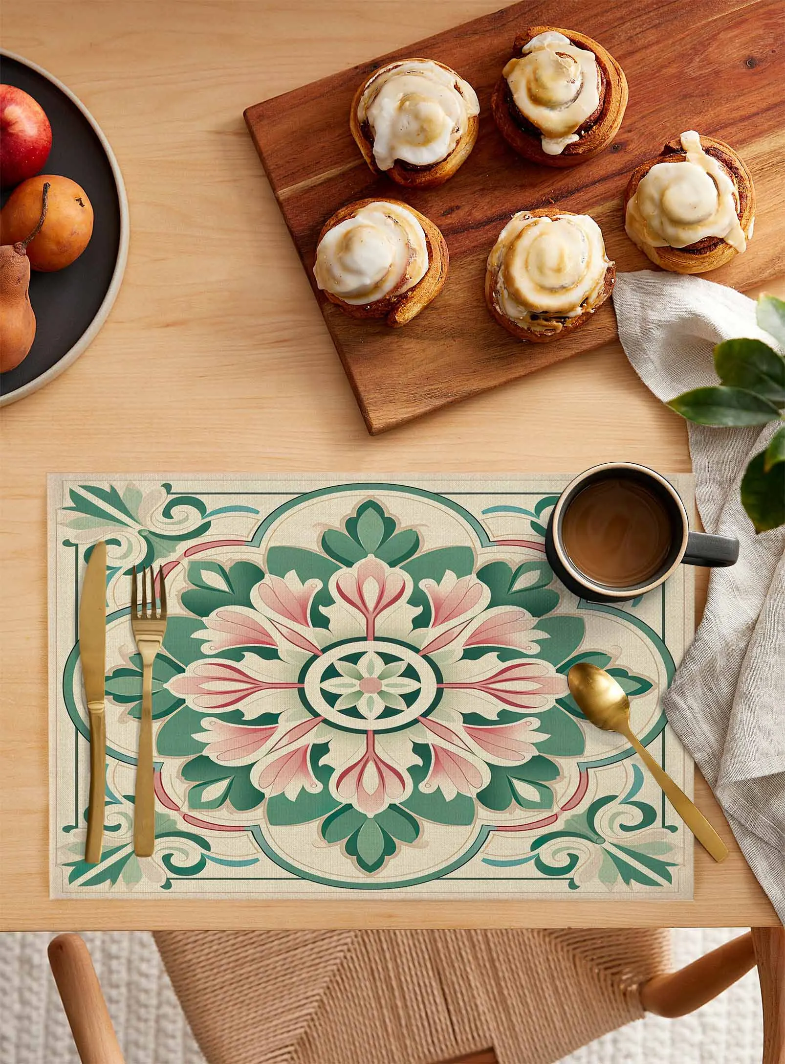 4/6 Pcs Flower Abstract Lines Placemat Kitchen Placemat Home Decoration Dining Table Mats Coffee Coaster Mat