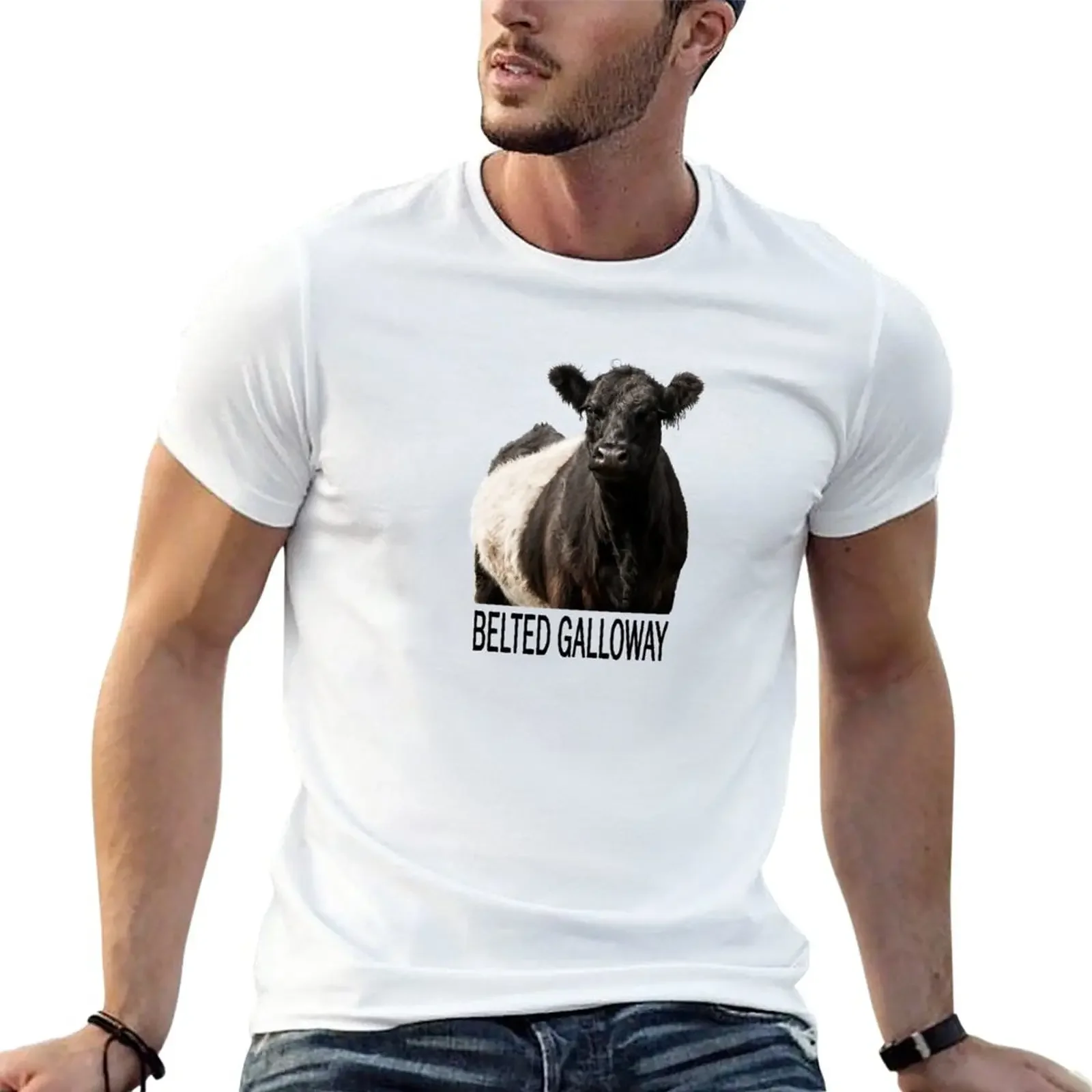 Belted Galloway Cow Portrait with Text T-Shirt sublime customs mens t shirt