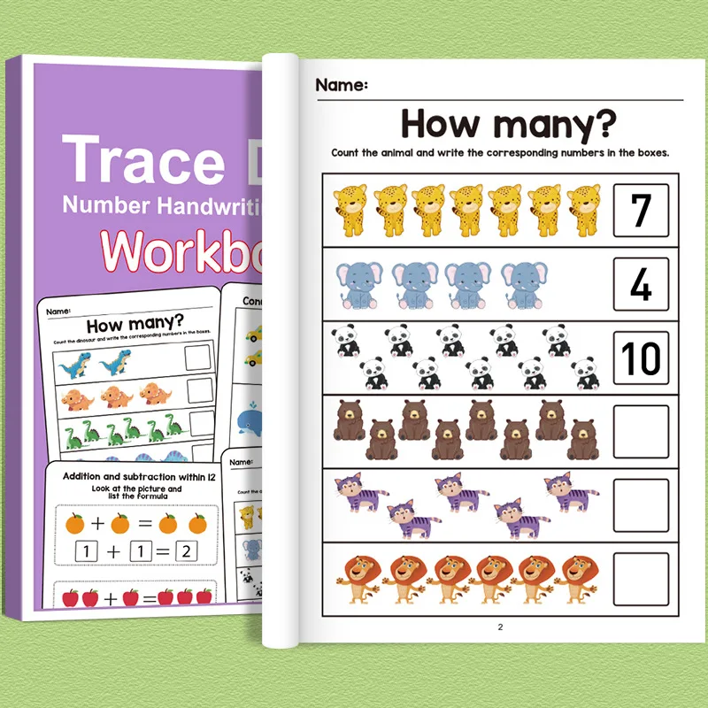 Interactive math learning workbook, featuring worksheets for tracking, adding, and subtracting numbers from 1 to 20 - colored pa