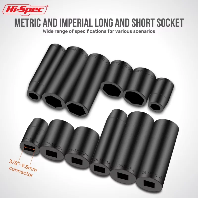 Conjunto de ferramentas de soquete de impacto métrico 3/8 1/2, alça de catraca 72t para adaptador de chave, soquete longo e curto, conjunto de chave de soquete