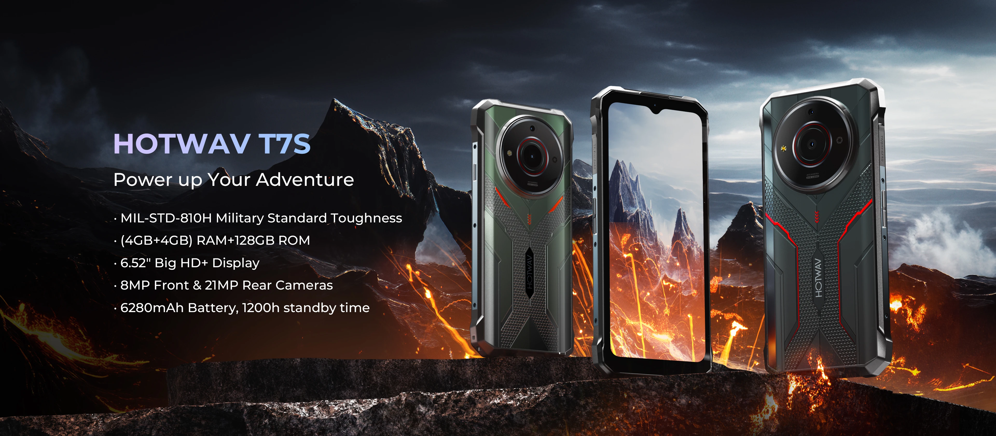 HOTWAV T7S Rugged Smartphone Ultra Thin 6280mAh Battery Mobile Phone 6.52'' HD+ 4GB RAM 128GB ROM 21MP Android 13 Cellphone