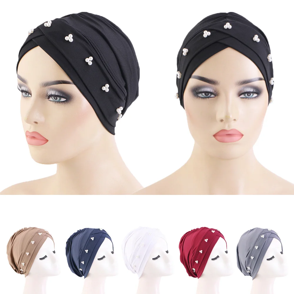 Lenço islâmico para mulheres, Hijabs muçulmanos, Turbante de testa cruzada, Boné de chapéu interno respirável feminino, capa elástica, Índia