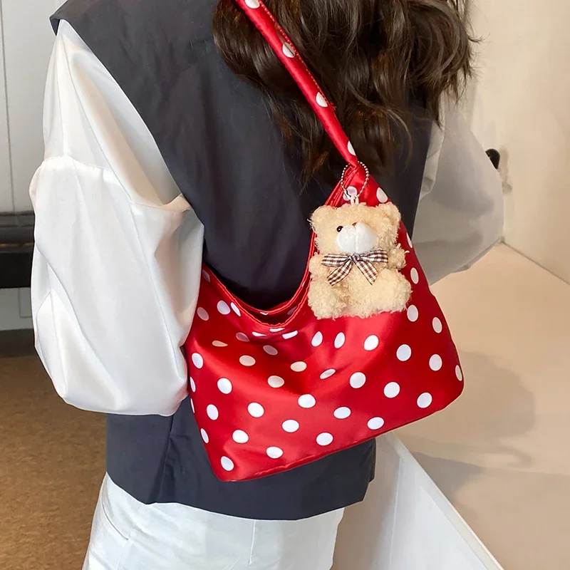 Fashion armpit bag bucket bag comes with pendant pure color polka dot shoulder bag