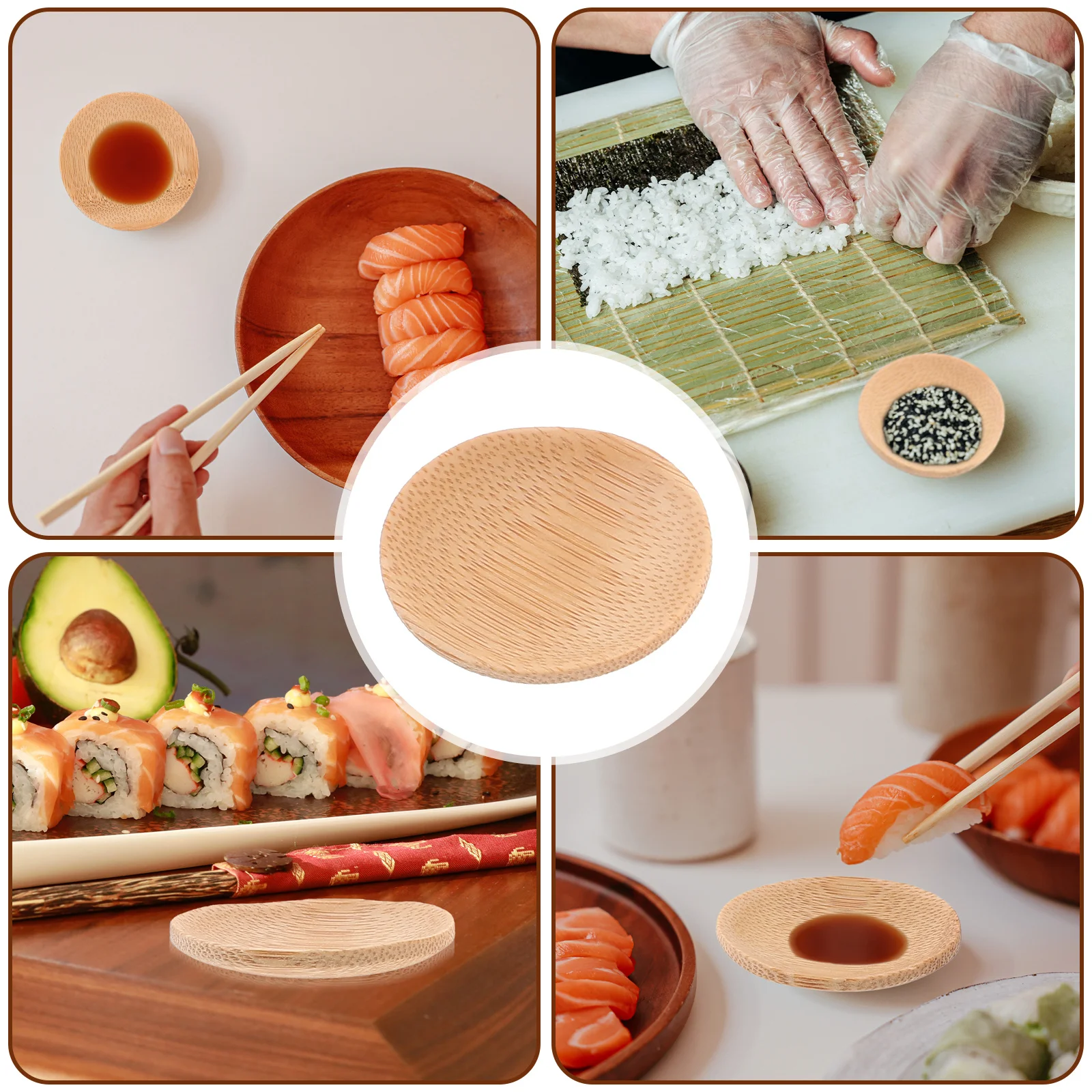 

12pcs Bamboo Soy Sauce Dishes Japanese Retro Style Condiment Bowls For Seasoning Olive Oil Dipping Small Snack Plates Prep