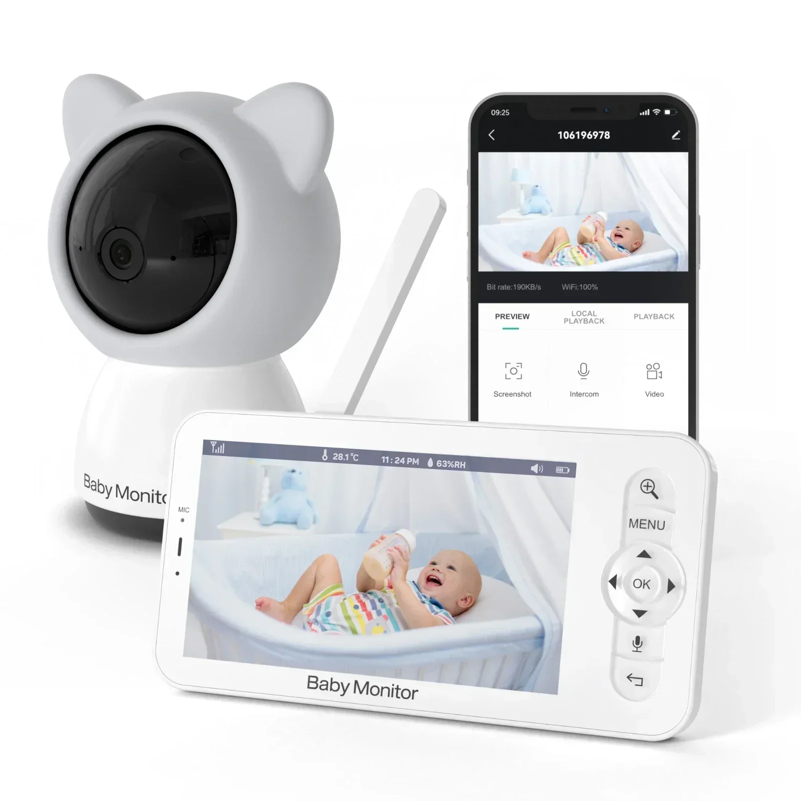 

Temperature&Humidity 5Inch IPS Screen Wireless WIFI PTZ IP Baby Monitor Feeding Remind Monitoring Nanny Cam Babysitter Camera