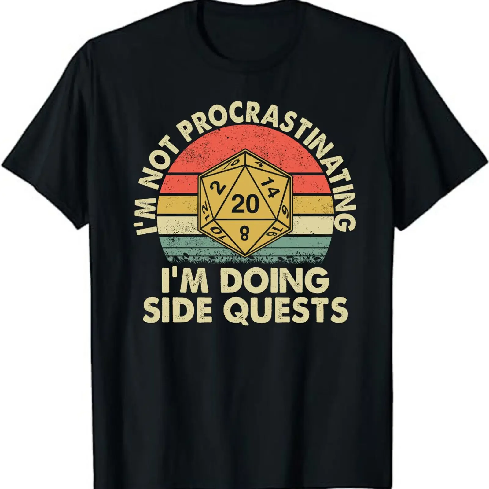 I amp 39 m Not Procrastinating Doing Side Quests RPG Dice Game T Shirt  vintage Washed Casual Slightly homme Comfortable Unisex