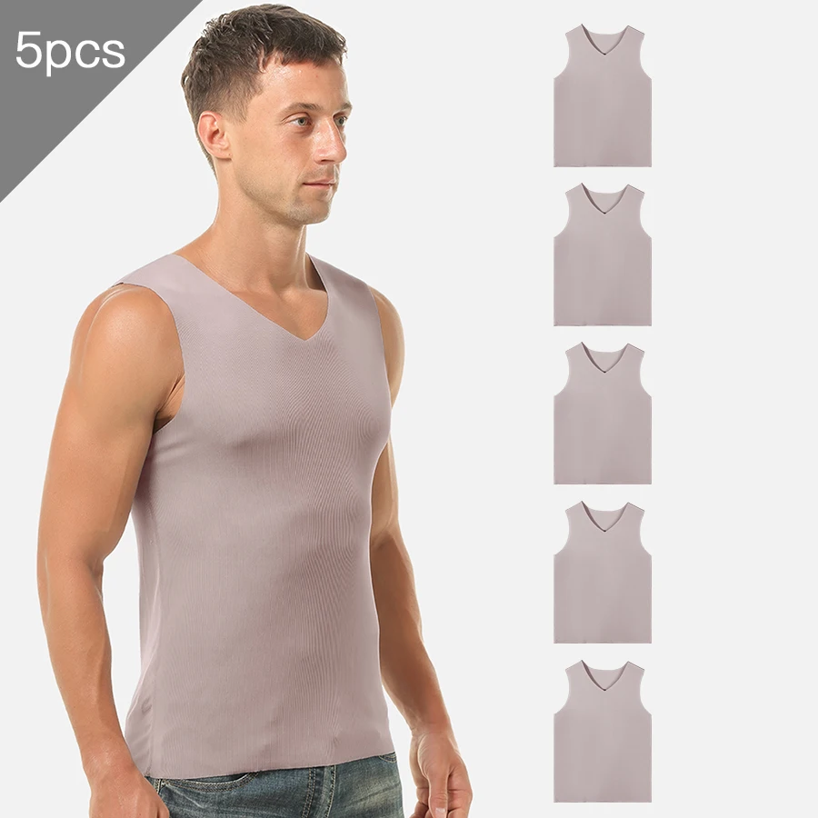 

5 шт. жилет Ice Silk Traceless для мужчин, тонкий летний стиль, с однотонным спортивным жилетом в качестве основания и быстросохнущий.