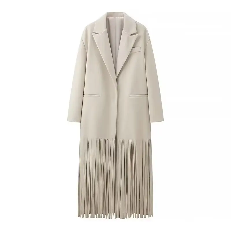 Autumn and Winter Commuting In Europe and America Simple Medium To Long Tassel Jacket Dress for Women